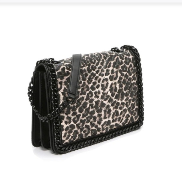 Aldo Greenwald Leopard Print  Black  Crossbody Bag with Chain Strap - Picture 3 of 15